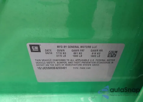 2014 Chevrolet Sonic Lt Auto from USA, damaged, VIN 1G1JC5SH0E4203491